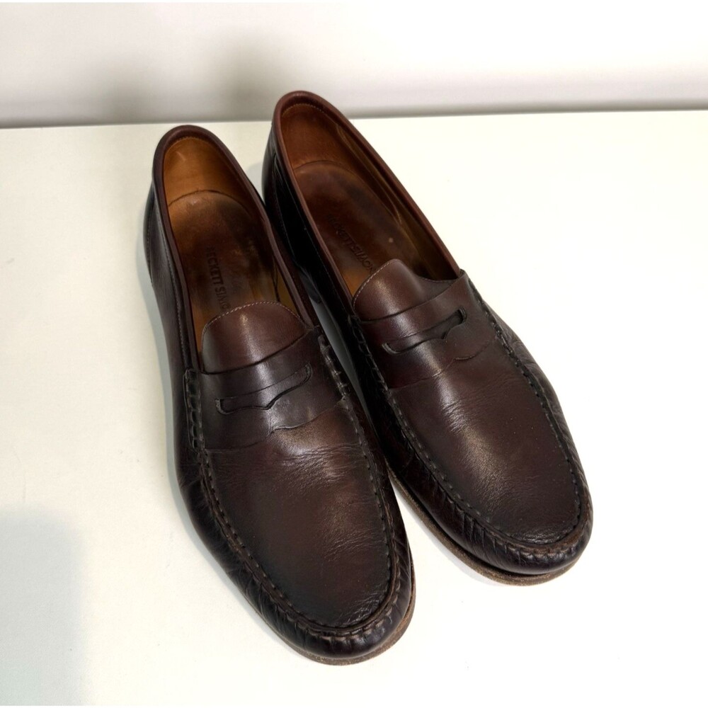 Beckett Simonon Lambert Penny Loafers Brown Leather Mens Dress Shoes 10 Slip On